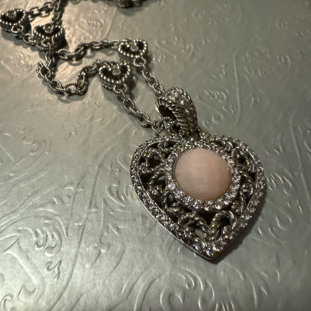 Vintage Judith Ripka 925 sterling silver and CZ heart charm necklace - Picture 10 of 12